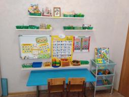 Центр развития мелкой моторики:
- дидактические пособия,конструкторами и т.д;
- картотека пальчиковых гимнастик;
- пособия из фетра;
Центр развития психологической базы речи: игры и пособия для развития высших психических функций:памяти, внимания, мышления,интеллектуальных способностей.
Центр коррекции нарушений звукопроизношения:
-мебельный комплекс с зеркалом и дополнительной